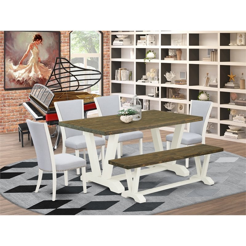 Pemberly Row 6-Piece Wood Dining Set in Jacobean Brown/Gray/White