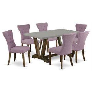 Pemberly Row 7-Piece Wood Dining Table Set with Linen Fabric Seats