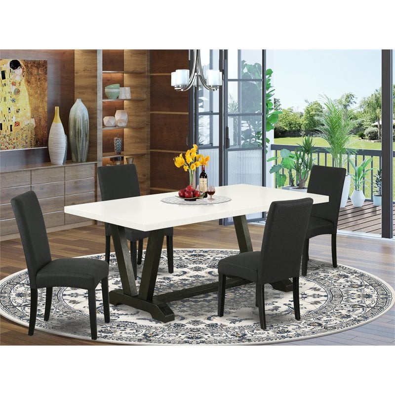 Pemberly Row 5-Piece Wood Dining Set with Parson Chairs in White/Black
