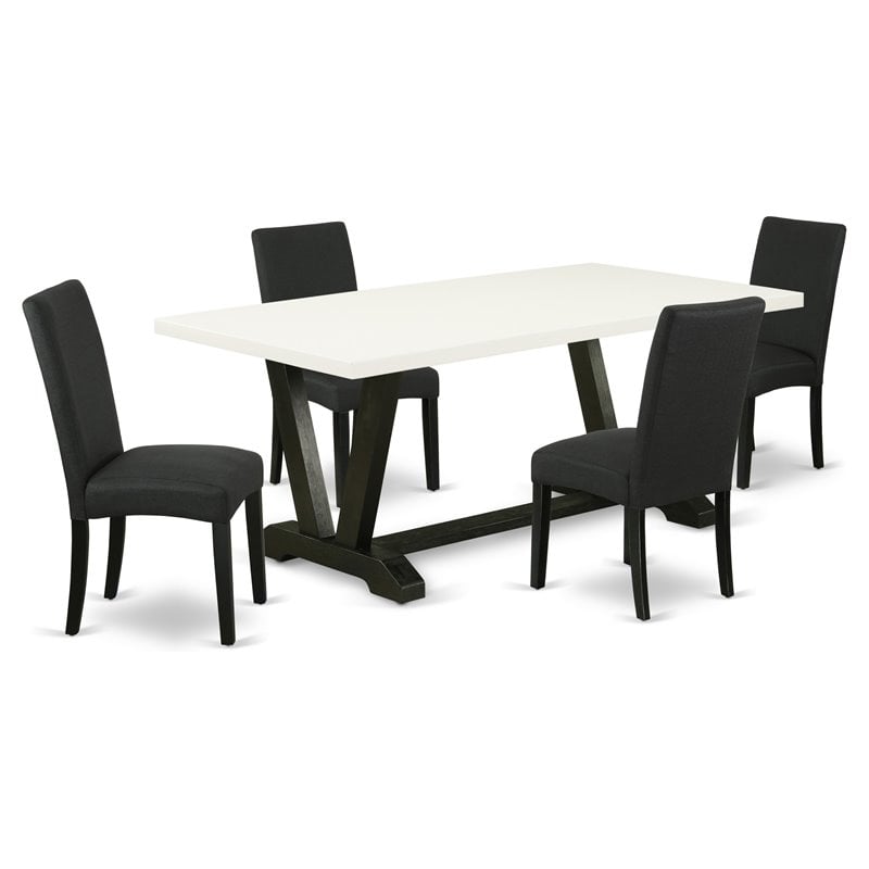 Pemberly Row 5-Piece Wood Dining Set with Parson Chairs in White/Black