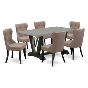 Pemberly Row 7-Piece Wood Dining Table Set in Black and Coffee Fabric