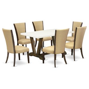 Pemberly Row 7-Piece Wood Dining Set in White and Jacobean Brown