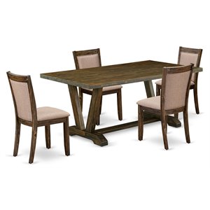 Pemberly Row 5-Piece Wood Dining Set in Dark Khaki Gray and Jacobean