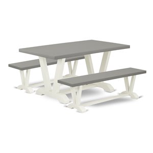 Pemberly Row 3-Piece Rubberwood Dining Set with 2 Benches in Linen White