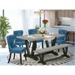 Pemberly Row 6-Piece Wood Kitchen Set with Blue Chairs in Cement and Black