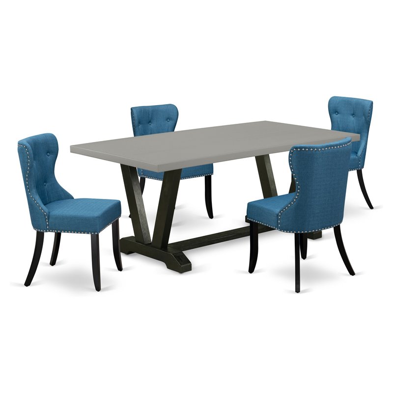 Pemberly Row 5-Piece Wood Dining Set in Black Linen Upholstery