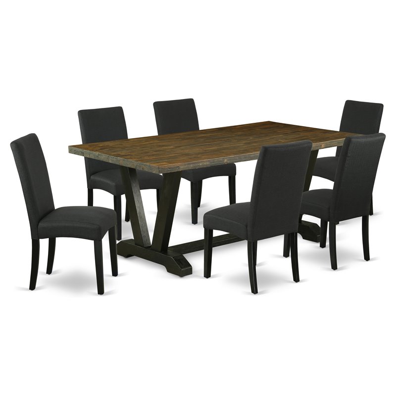 Pemberly Row 7-Piece Dining Set with Fabric Chairs in Brown and Black