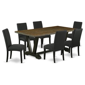 Pemberly Row 7-Piece Dining Set with Fabric Chairs in Brown and Black
