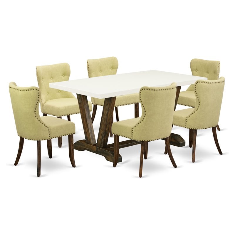 Pemberly Row 7-Piece Wood Dining Set with Tufted Chairs in Jacobean Brown