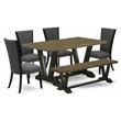 Pemberly Row 6-Piece Wood Dining Set with Bench and Cushion Chairs in Gray