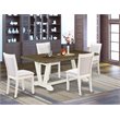 Pemberly Row 5-Piece Acacia Wood Dining Set in Jacobean Finish and Cream