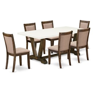 Pemberly Row 7-Piece Rubber Wood Dining Set in Khaki Gray and Jacobean