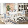 Pemberly Row 6-Piece Rubber Wood Dining Set in Linen White and Baby Blue