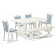Pemberly Row 6-Piece Rubber Wood Dining Set in Linen White and Baby Blue
