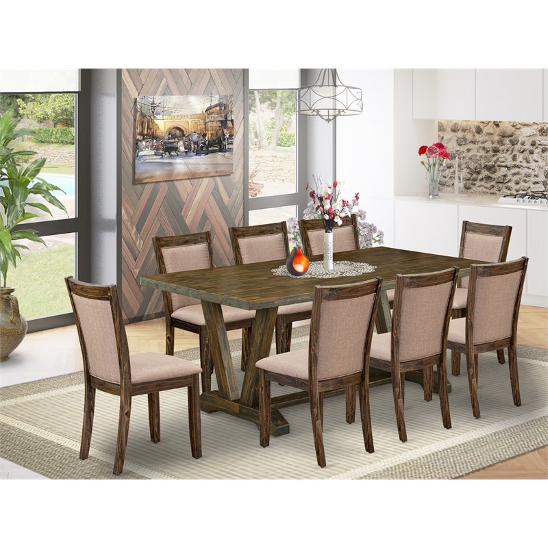 Pemberly Row 9-Piece Acacia Dining Set with Dark Khaki Gray Finish
