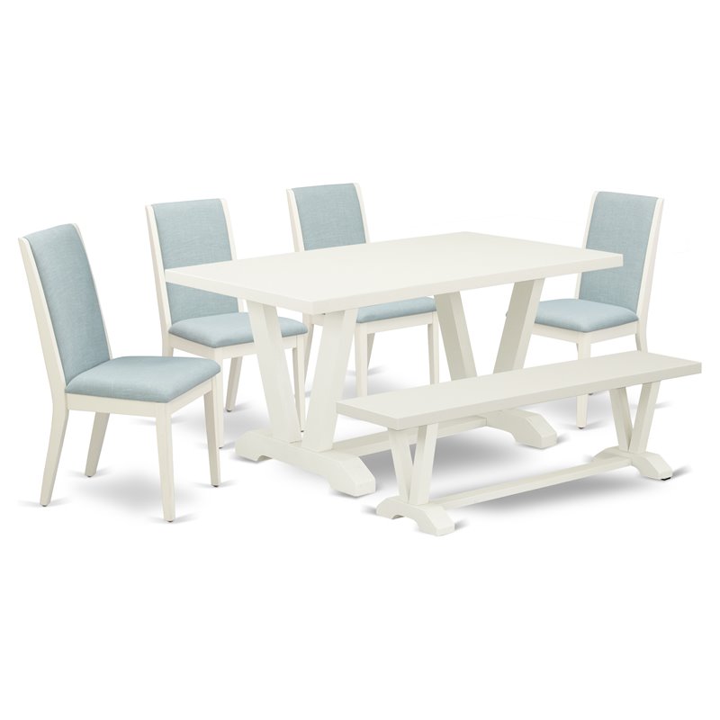 Pemberly Row 6-Piece Acacia Wood Dining Set in Linen White/Baby Blue