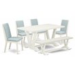 Pemberly Row 6-Piece Acacia Wood Dining Set in Linen White/Baby Blue