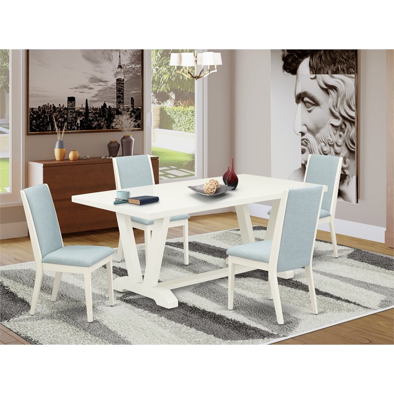 Pemberly Row 5-Piece Rubber Wood Dining Set in Linen White and Baby Blue