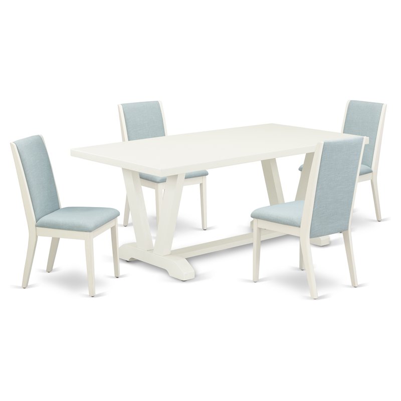 Pemberly Row 5-Piece Rubber Wood Dining Set in Linen White and Baby Blue