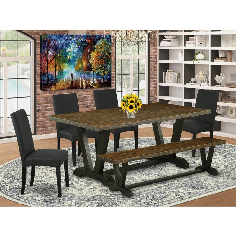 Pemberly Row 6-Piece Wood Dining Room Set in Jacobean and Black Finish