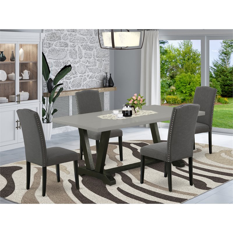 Pemberly Row 5-Piece Traditional Wood Dining Set in Black and Dark Shitake