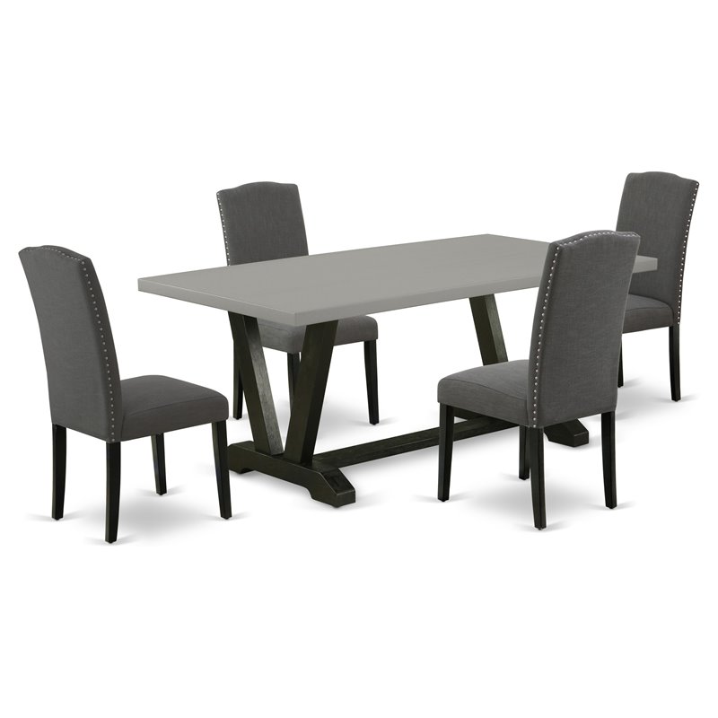 Pemberly Row 5-Piece Traditional Wood Dining Set in Black and Dark Shitake