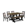 Pemberly Row 6-Piece Rubberwood Dining Table Set in Jacobean and Black