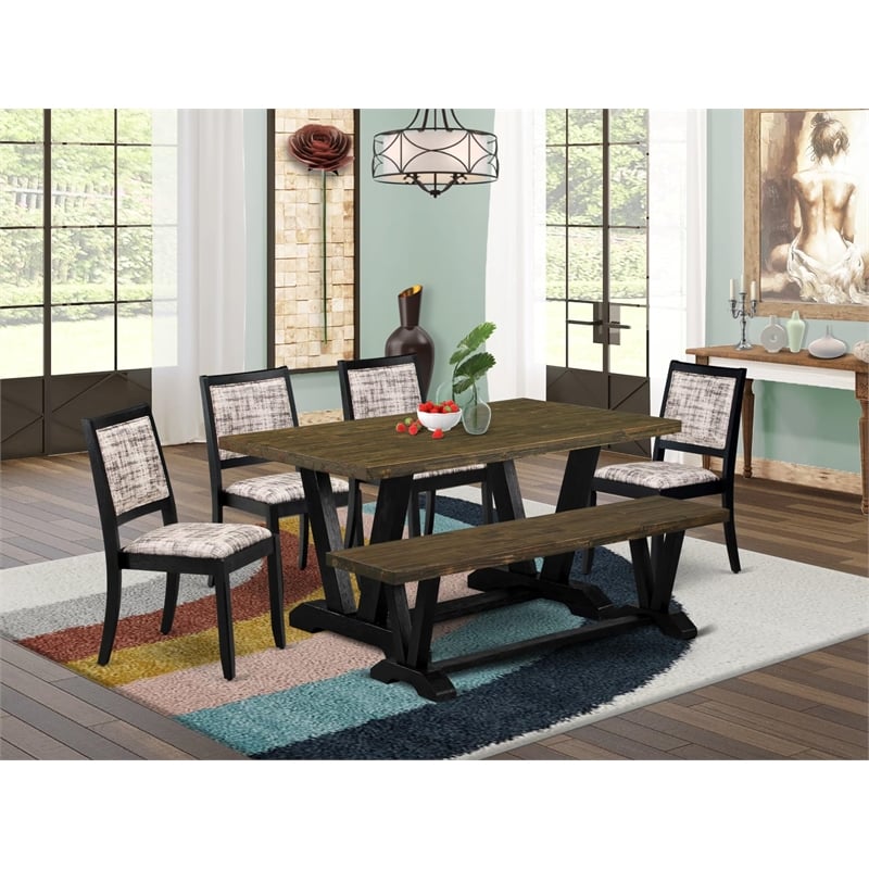 Pemberly Row 6-Piece Rubberwood Dining Table Set in Jacobean and Black