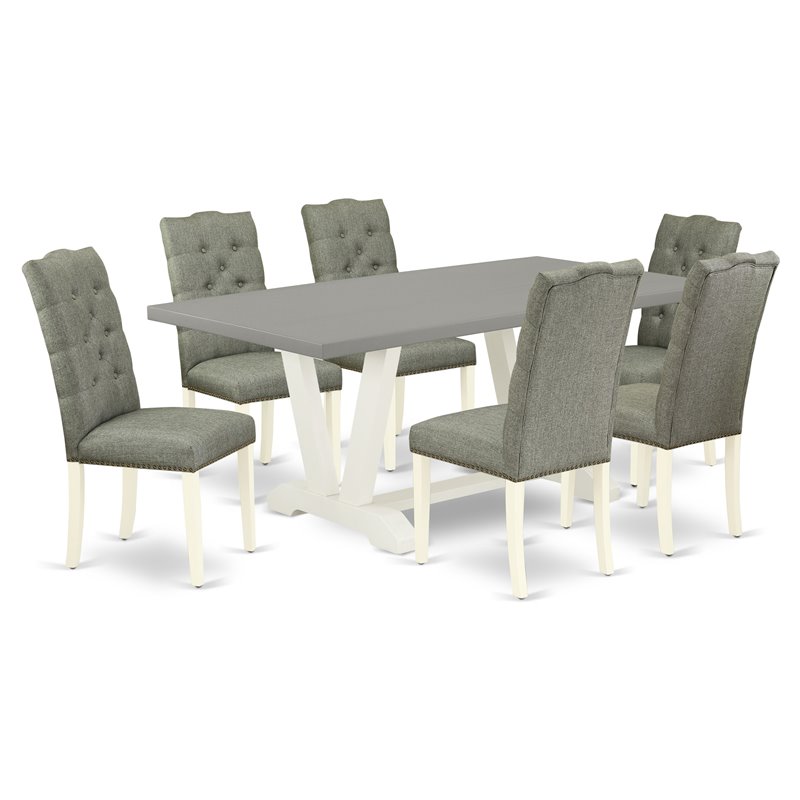 Pemberly Row 7-Piece Wooden Dining Set with Upholstered Chairs in Smoke