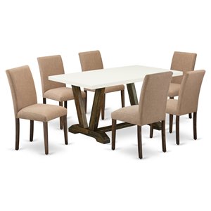 Pemberly Row 7-Piece Wood Dining Table Set with 6 Modern Chairs in Brown