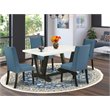 Pemberly Row 5-Piece Wood Dinette Set with Blue Parson Chairs in Black