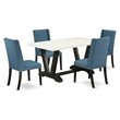 Pemberly Row 5-Piece Wood Dinette Set with Blue Parson Chairs in Black