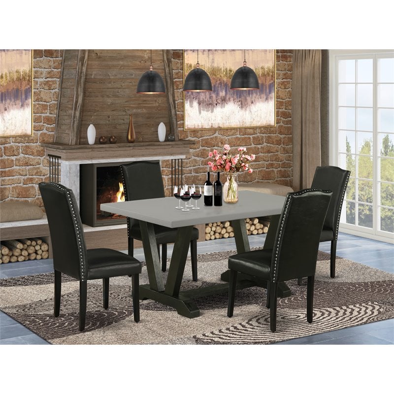 Pemberly Row 5-Piece Wood Dining Set with Cement Table in Black Finish