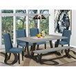Pemberly Row 6-Piece Dining Set in Mineral Blue and Lite Tan Upholstery