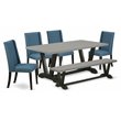 Pemberly Row 6-Piece Dining Set in Mineral Blue and Lite Tan Upholstery