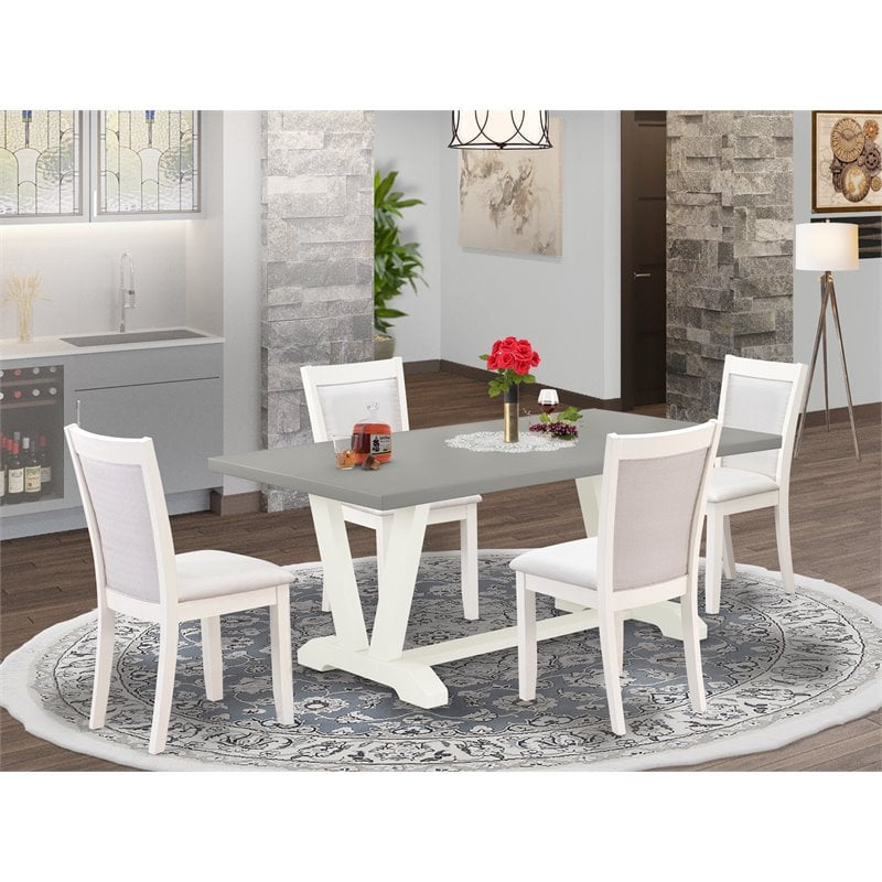 Pemberly Row 5-Piece Acacia Wood Dining Set in White/Cream/Cement Finish