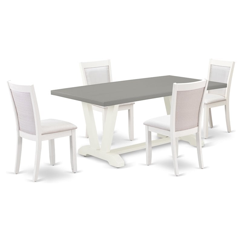 Pemberly Row 5-Piece Acacia Wood Dining Set in White/Cream/Cement Finish