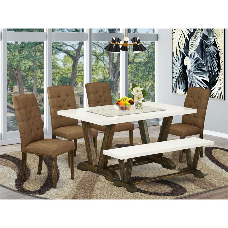 Pemberly Row 6-Piece Wood Dining Set in Jacobean/Brown Beige Finish