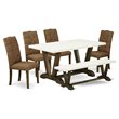 Pemberly Row 6-Piece Wood Dining Set in Jacobean/Brown Beige Finish