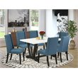 Pemberly Row 7-Piece Wood Dining Table Set in Black/Mineral Blue Finish