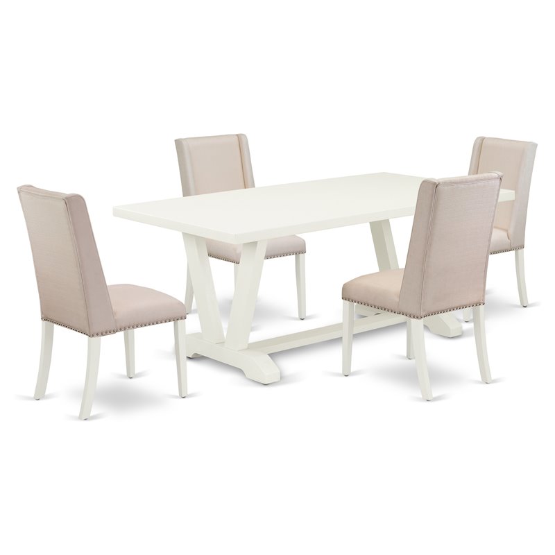 Pemberly Row 5-Piece Rubber Wood Dining Set with Nail Heads in White