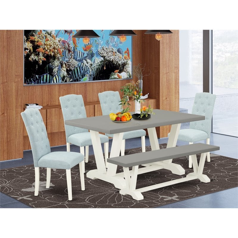 Pemberly Row 6-Piece Wood Dining Set with Linen Upholstery in Cement