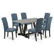 Pemberly Row 7-Piece Dining Set in Black and Blue with Upholstered Chairs