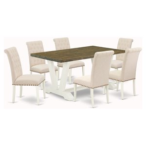 Pemberly Row 7-Piece Dining Table Set in White and Light Beige Finish