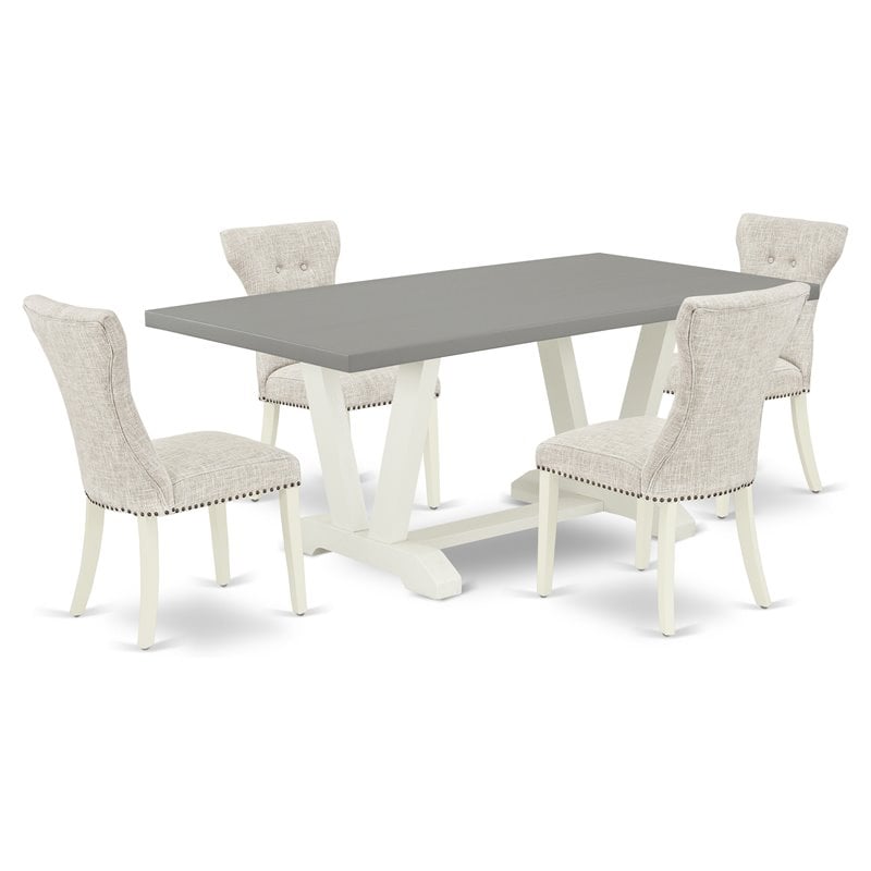 Pemberly Row 5-Piece Dining Set with Wood Table and Doeskin Fabric Chairs