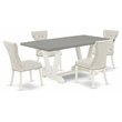 Pemberly Row 5-Piece Dining Set with Wood Table and Doeskin Fabric Chairs