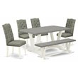 Pemberly Row 6-Piece Wood Dining Set in Linen White with Smoke Upholstery