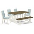 Pemberly Row 6-Piece Acacia Wood Dining Set in Jacobean Brown/Baby Blue