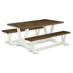 Pemberly Row 3-Piece Wood Kitchen Set with Benches in Linen White