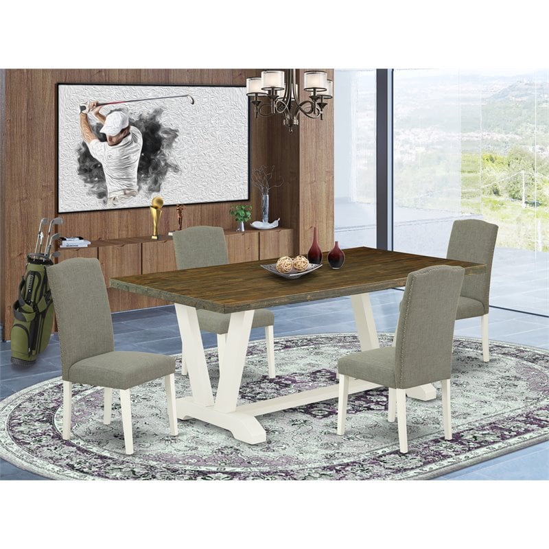 Pemberly Row 5-Piece Wood Dining Table Set with Linen Seat in White
